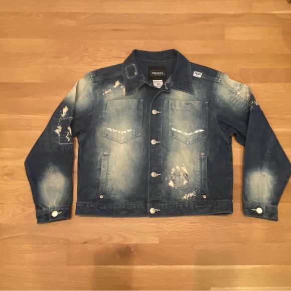 Avirex Distressed Stonewashed Denim Jean Jacket w Embroidery / Stitching / M - Picture 2 of 16